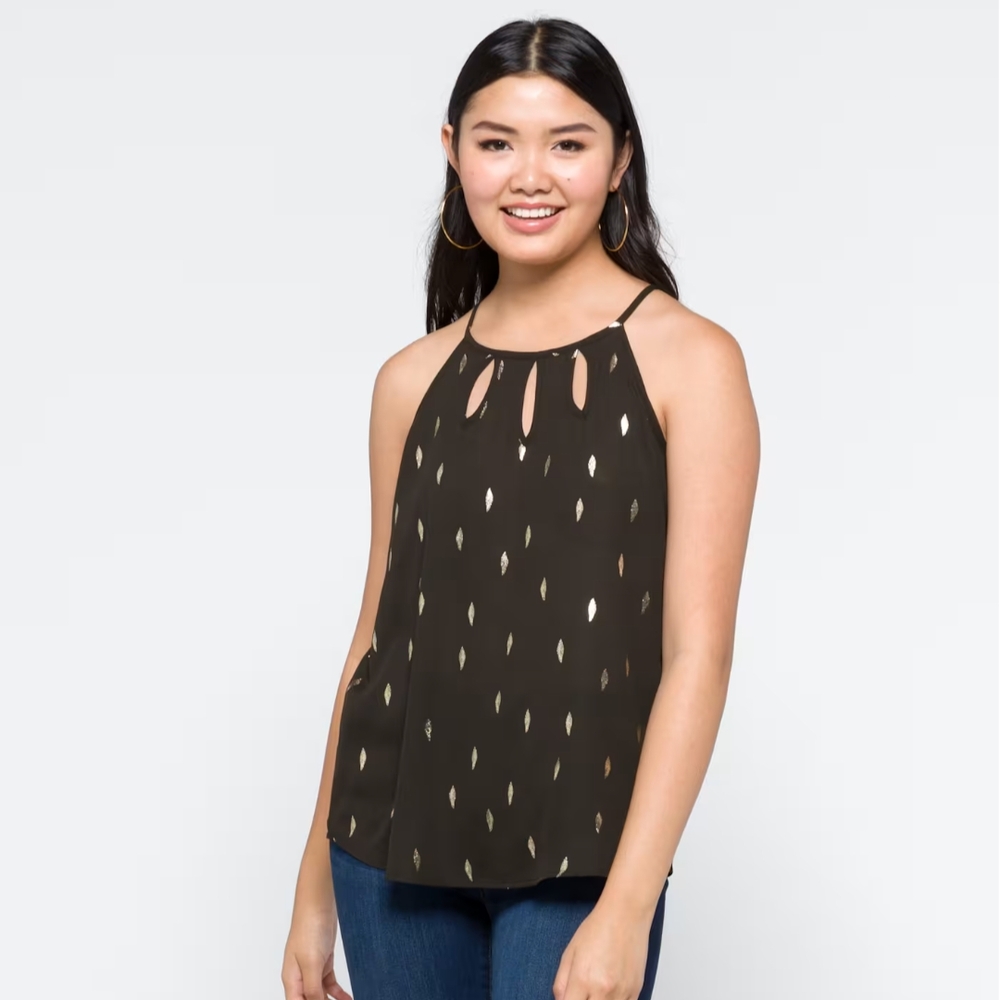 Papermoon Walita Foil Print Cutout Blouse XL Black Gold Sleeveless Top